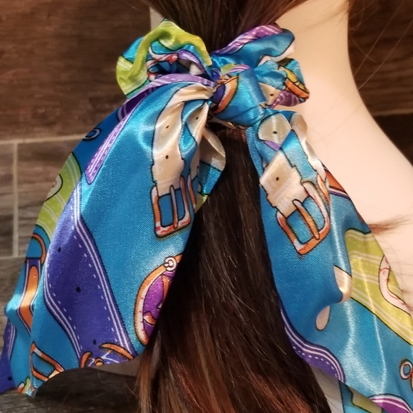 3/30 ☘️ANTHROPOLOGIE Teal Silk Scarf Scrungi New - Picture 6 of 8